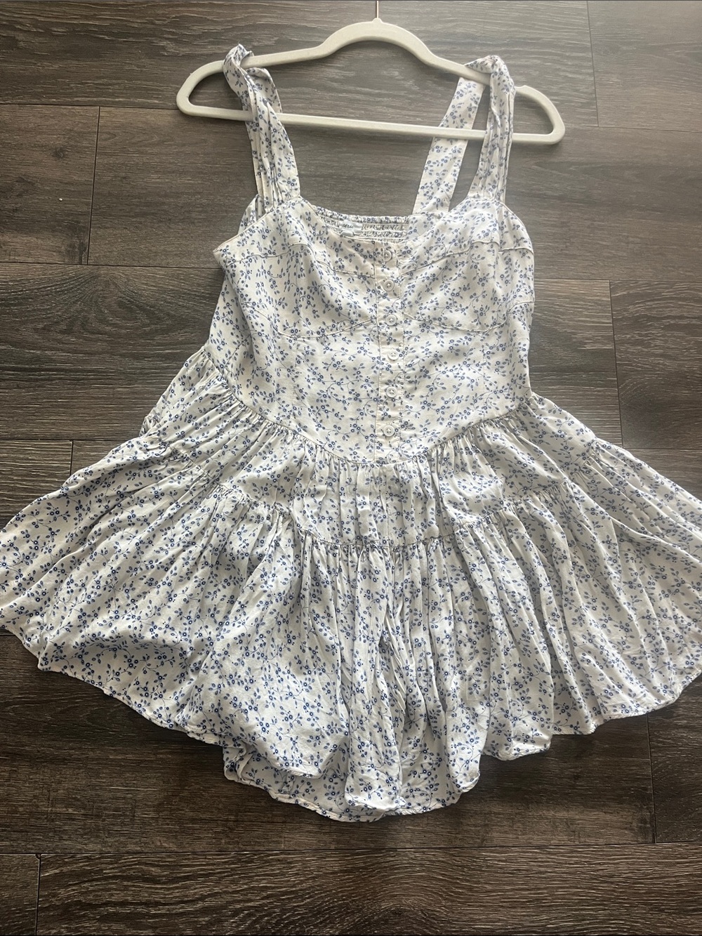 White Sundress with Blue Floral Print